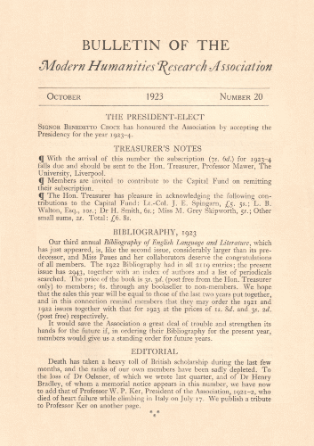 Bulletin of the Modern Humanities Research Association. 1923