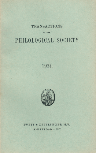 Transactions of the Philological Society 1934. Reprint