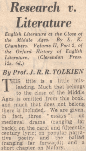 Research v. Literature - excerpt from The Sunday Times 14 April 1946